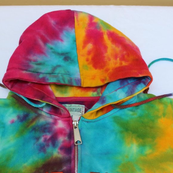 YOUTH MEDIUM TIE DYE HOODIE SWEATSHIRT ZIPPER ASSATEAGUE ISLAND EMBROIDERY - Picture 3 of 6